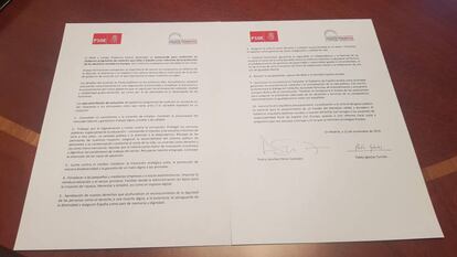 Documento del preacuerdo entre el PSOE y Unidas Podemos.