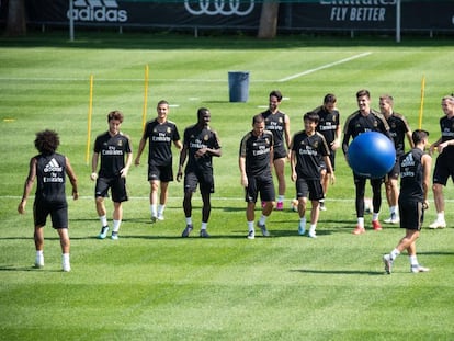 Los jugadores del Madrid, durante el último entrenamiento en Montreal (Canadá) antes de viajar a Houston (Estados Unidos).