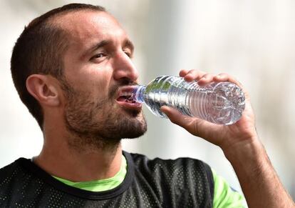 Giorgio Chiellini, durante un entrenamiento este lunes en Turín.