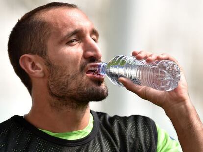 Giorgio Chiellini, durante un entrenamiento este lunes en Turín.