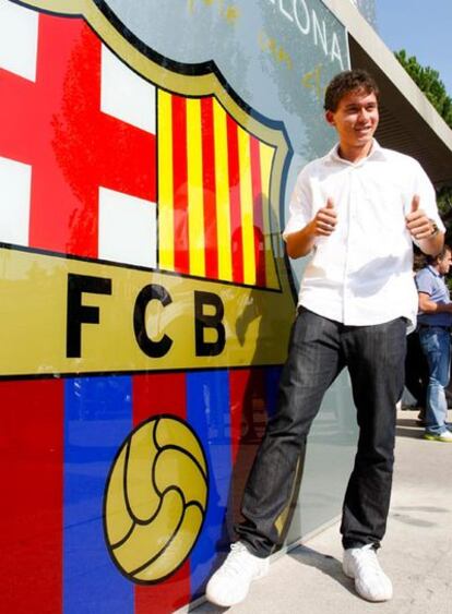 Keirrison, en su presentación con el Barça.