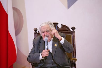 José Mujica durante la charla en la Universidad de Chile en Santiago, el 11 de septiembre.