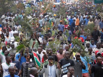 Simpatizantes de la oposición en Kenia Súper Alianza Nacional (NASA), en una manifestación el miércoles en Nairobi.