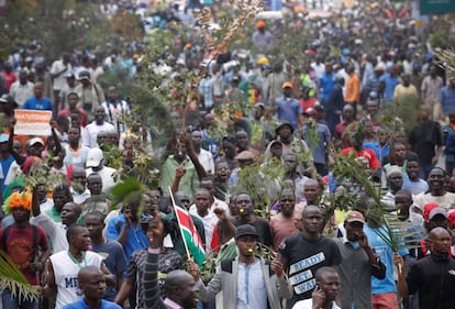 Simpatizantes de la oposición en Kenia Súper Alianza Nacional (NASA), en una manifestación el miércoles en Nairobi.
