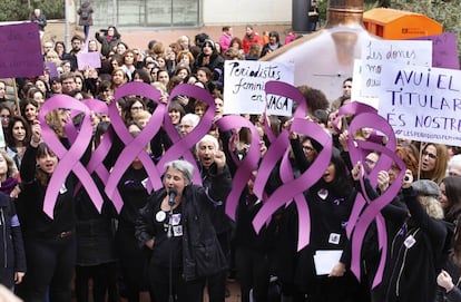 Journalists protesting in Barcelona on International Women’s Day.