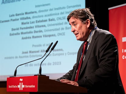 El director del Instituto Cervantes, Luis García Montero, durante la presentación del 'Anuario. 2023. El español en el mundo'.