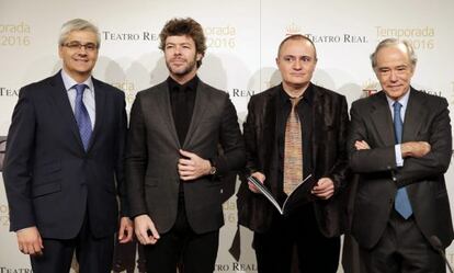 De izquierda a derecha, el director general del Teatro Real, Ignacio Garc&iacute;a-Belenguer, el director de orquesta Pablo Heras, el director art&iacute;stico, Joan Matabosch y el presidente del Patronato del Teatro Real, Gregorio Mara&ntilde;&oacute;n.