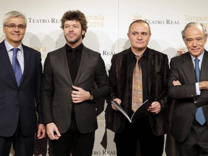 De izquierda a derecha, el director general del Teatro Real, Ignacio Garc&iacute;a-Belenguer, el director de orquesta Pablo Heras, el director art&iacute;stico, Joan Matabosch y el presidente del Patronato del Teatro Real, Gregorio Mara&ntilde;&oacute;n.