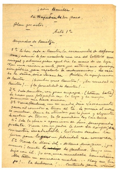 Manuscrito de la obra 'Adiós, Benítez', de Carlos Arniches. / ARCHIVO FUNDACIÓN MEDITERRÁNEO