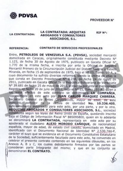 Uno de los contratos firmados entre Márquez Cabrera y Alejo Morodo.