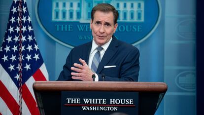 John Kirby, portavoz del Consejo de Seguridad Nacional, el lunes en la rueda de prensa diaria de la Casa Blanca.