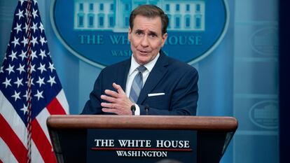 John Kirby, portavoz del Consejo de Seguridad Nacional, el lunes en la rueda de prensa diaria de la Casa Blanca.