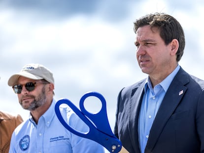 Florida Governor Ron DeSantis at the South Florida Water Management EEA Reservoir Project Site in South Bay, Florida, January 2024.