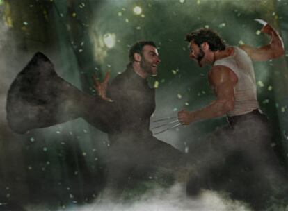 Fotograma de <i>X-men orígenes: Lobezno</i>, con Dientes de sable (Liev Schreiber) y Lobezno (Hugh Jackman).