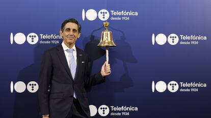 El presidente de Telefónica, José María Álvarez-Pallete, el viernes pasado en la Bolsa de Madrid, en una imagen cedida por la empresa.