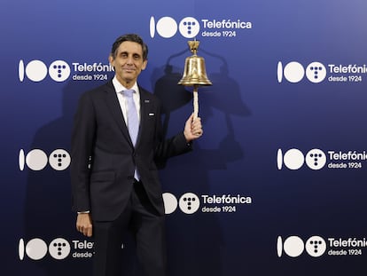 El presidente de Telefónica, José María Álvarez-Pallete, el viernes pasado en la Bolsa de Madrid, en una imagen cedida por la empresa.