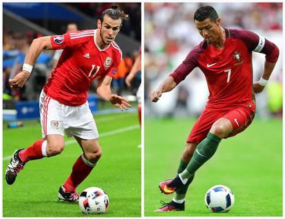Una combinación muestra dos imágenes de archivo, una de Cristiano Ronaldo y otra de Gareth Bale durante sendos partidos durante la Eurocopa 2016 de Francia.