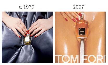 La polmica campa?a del perfume de Tom Ford de 2007, fotografiada por Terry Richardson, homenajeaba a una instantnea de Guy Bourdin de casi cuatro dcadas antes.??