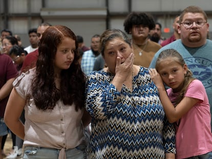 Relatives of Nevaeh Bravo, one of the victims of the Robb Elementary School shooting, at a vigil on May 25,