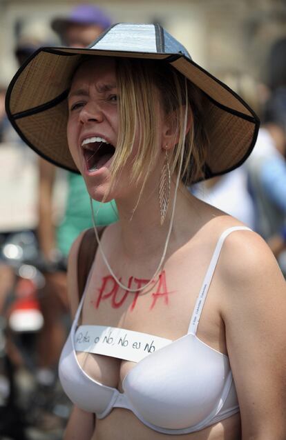 People join the "Marcha de las Putas" in Bogota