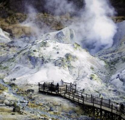 Vista del valle del Infierno, en Noboribetsu, en Hokkaido (Japón).