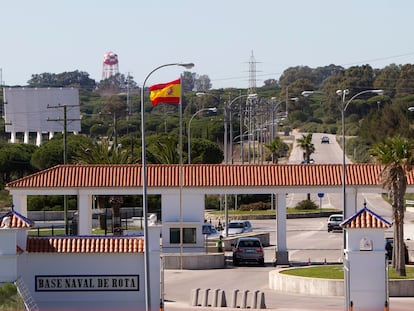 Entrada de la base naval de Rota (Cádiz), que alberga el escuadrón de destructores de la Marina estadounidense.