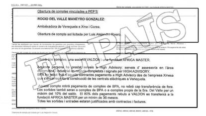 Documento interno de la Banca Privada d'Andorra (BPA) sobre las cuentas y sociedades en esta entidad de la actual embajadora de Venezuela en el Reino Unido, Rocío del Valle Maneiro.