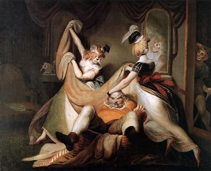 Cuadro de Johann Heinrich Füssli inspirado en una obra de Shakespeare: 'Falstaff descubierto en la cesta de la ropa' (1792). 'Las alegres comadres de Windsor', III, 2. Colección Kunsthaus de Zúrich.