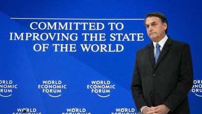 Jair Bolsonaro momentos antes de pronunciar su discurso en Davos.