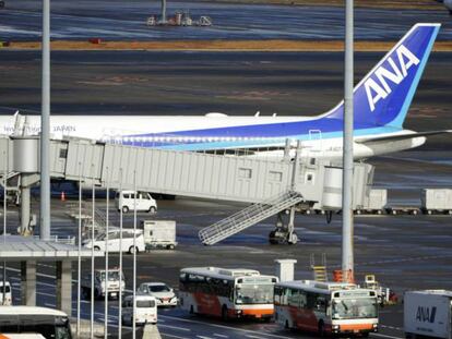 El avión enviado por Japón para evacuar ciudadanos de Wuhan, en el aeropuerto de la ciudad china. AP
 