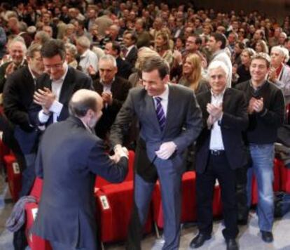 Alfredo Pérez Rubalcaba, durante la presentación de su candidatura en la sede de UGT de Madrid.