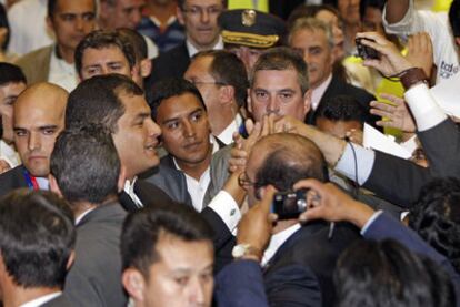 Correa, en un encuentro con ecuatorianos en la Universidad Complutense de Madrid.