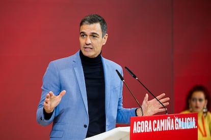 El presidente del Gobierno, Pedro Sánchez, este sábado en Santiago de Compostela. 