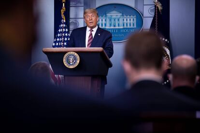 Donald Trump durante seu discurso na Casa Branca nesta quinta-feira.