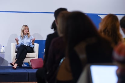 La vicepresidenta segunda y ministra de Trabajo y Economía Social, Yolanda Díaz, este martes en Madrid.