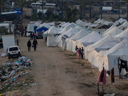 Palestinos en un campo de refugiados de Rafah, el 20 de enero.
