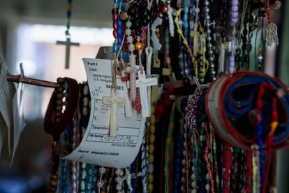 Rosaries and tokens given to deportees in Ciudad Juarez, Mexico, on Thursday, April 24, 2025.