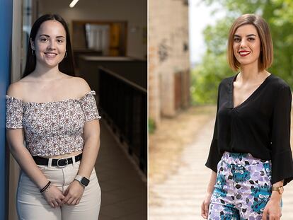 A la izquierda, Irene Espuny, investigadora del Institut de Recerca Biomedica IRB de Barcelona. A la derecha, la ingeniera Raquel Leal en Valladolid.