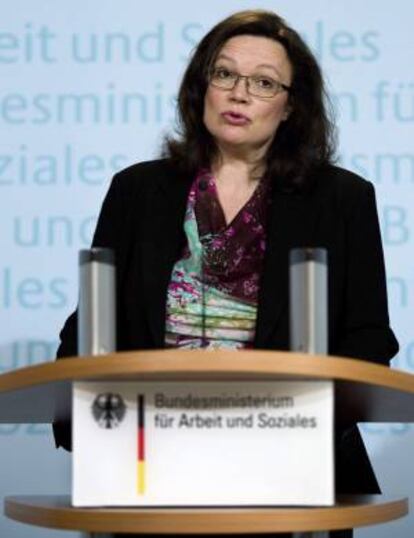 En la imagen de ayer, la ministra alemana de Empleo y Asuntos Sociales, Andrea Nahles.