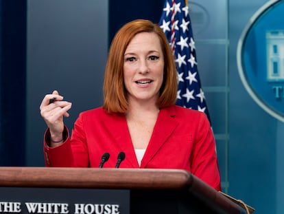 La portavoz de la Casa Blanca, Jen Psaki, en la rueda de prensa de este lunes.