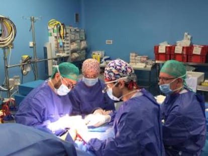 Surgeons during the sex change operation in Valencia.