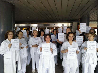 Protesta de 2018 en el hospital de Montecelo de Pontevedra por una carrera profesional para todo el personal del Sergas, en una imagen difundida por el sindicato CIG.