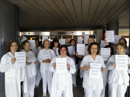 Protesta de 2018 en el hospital de Montecelo de Pontevedra por una carrera profesional para todo el personal del Sergas, en una imagen difundida por el sindicato CIG.