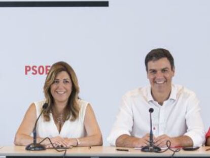 Díaz y Sánchez, este lunes en Sevilla.