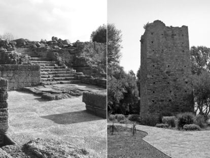 Escalinata y torre del Rocadillo, en el yacimiento arqueológico de Carteia (San Roque, Cádiz).