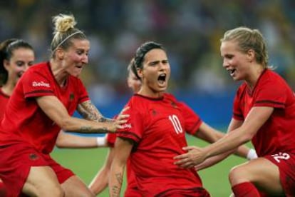 Dzsenifer Marozsan celebra el gol que le sirvió a Alemania para ganar el oro Olímpico en Río 2016.