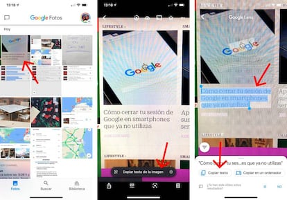 Copiar y pegar texto desde imágenes de Google Fotos.