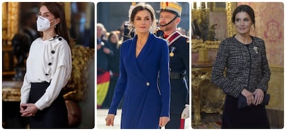 La reina Letizia en la Pascua Militar de 2021, 2020 y 2019.