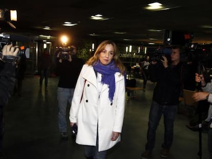 Tania Sánchez, antes de comparecer en el Ayuntamiento de Rivas. 