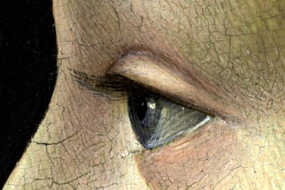 Detalle del ojo del retrato de Giovanna degli Albizzi Tornabuoni (1489-1490), de Ghirlandaio.